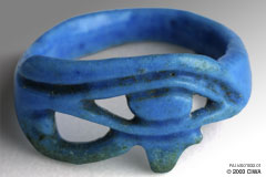 Blue faience ring, udjat eye, Dyn. 18
