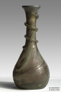 Polychrome glass flask with spiral coil