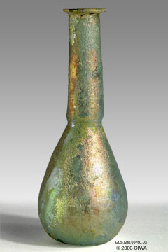 Iridescent glass unguentarium, 1-100 AD