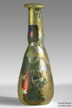 Iridescent glass unguentarium, 1-100 AD