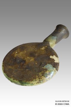 Flattened glass flask, Syria, 1-300 AD