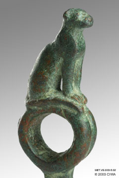 Pin finial, Goddess Bastet, Dyn. 22