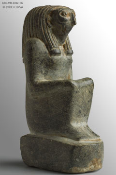 Basalt hawk-headed god Khonsu, Dyn. 20