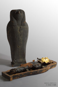 Falcon sarcophagus with Osiris mummy