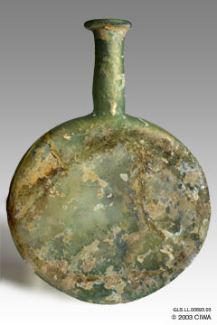 Large flat glass bottle, Syria, 1-100 AD