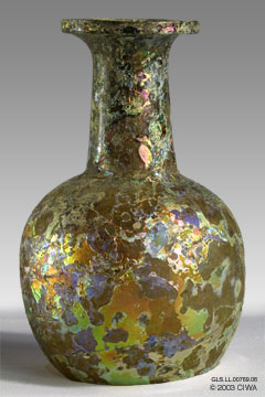 Iridescent bottle, Roman world, 1-200 AD