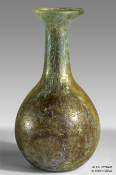 Pyriform glass bottle, Roman, 100-400 AD