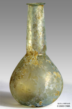 Translucent glass bottle, Roman, 1-100 AD