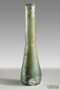 Iridescent glass unguentarium, 1-100 AD
