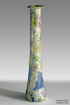 Iridescent glass unguentarium, 1-100 AD