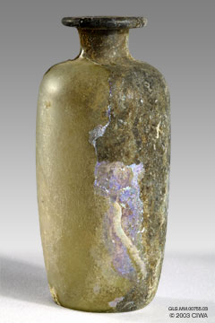 Cylindrical glass bottle, Syria, 100-300 AD