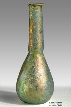 Iridescent glass unguentarium,  1-100 AD