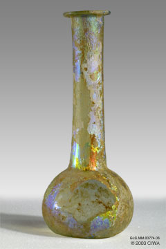 Iridescent glass unguentarium, 1-100 AD