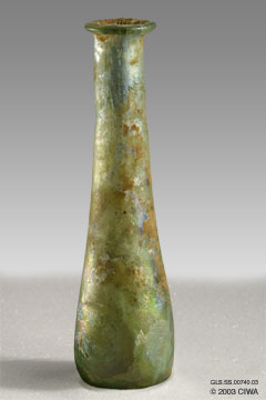 Iridescent glass unguentarium, 1-100 AD