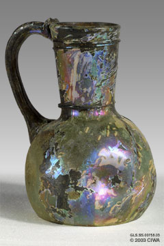 Iridescent glass oinochoe, Syria, 200-400 AD