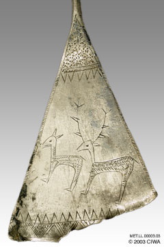 Silver pin with ibexes, Luristan, 750 BC